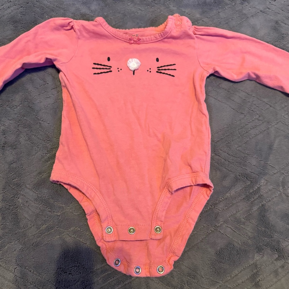 Pink Cat Face Long Sleeve Onesie